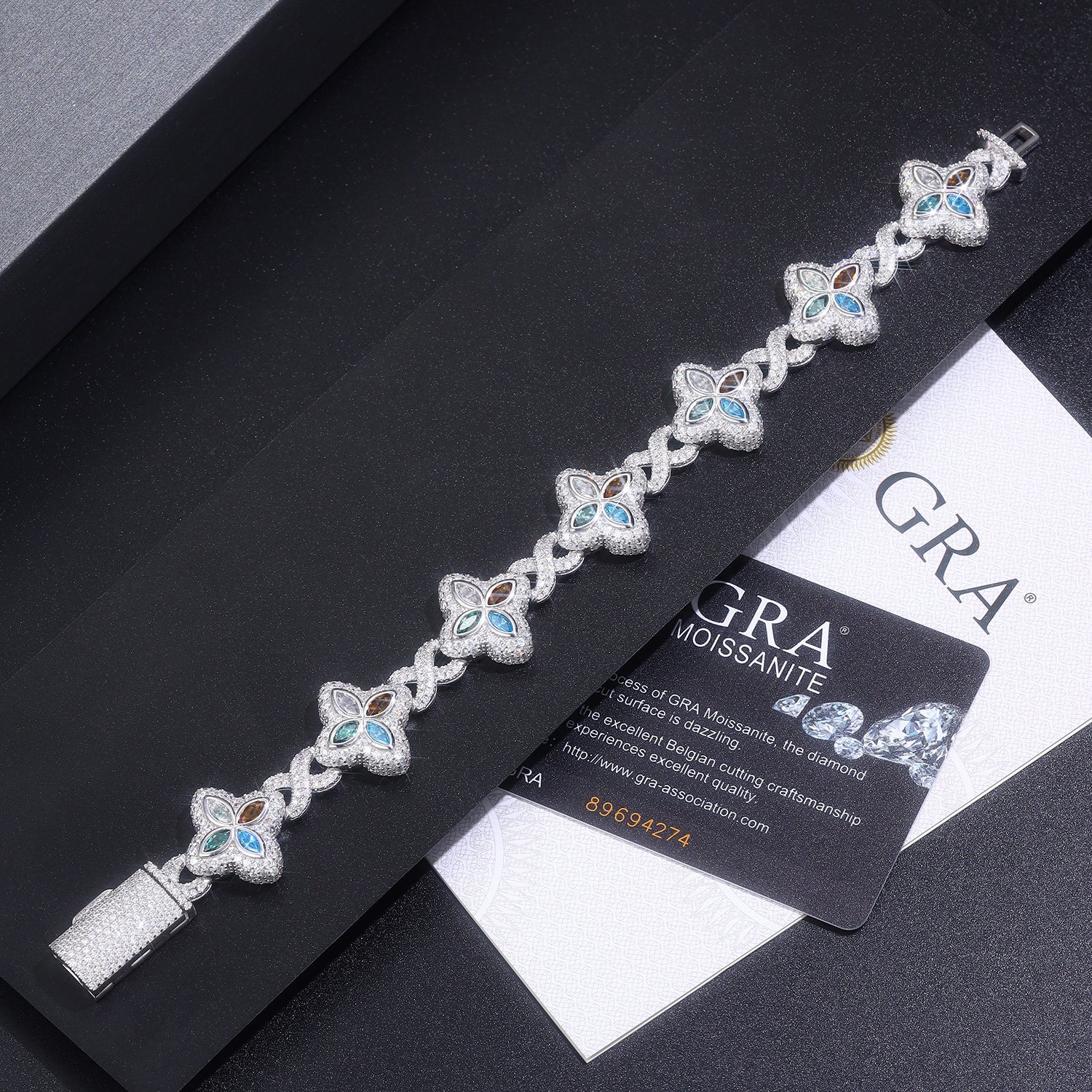 Luxurious Minimalist Moissanite Bracelet Platinum Plated 925 Sterling Silver with GRA Certificate