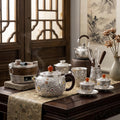 Handcrafted 925 Sterling Silver Floral Relief Teapot with Wooden Handle & Red Accent -  Luxury Silver Tea Pot Décor & Collectible