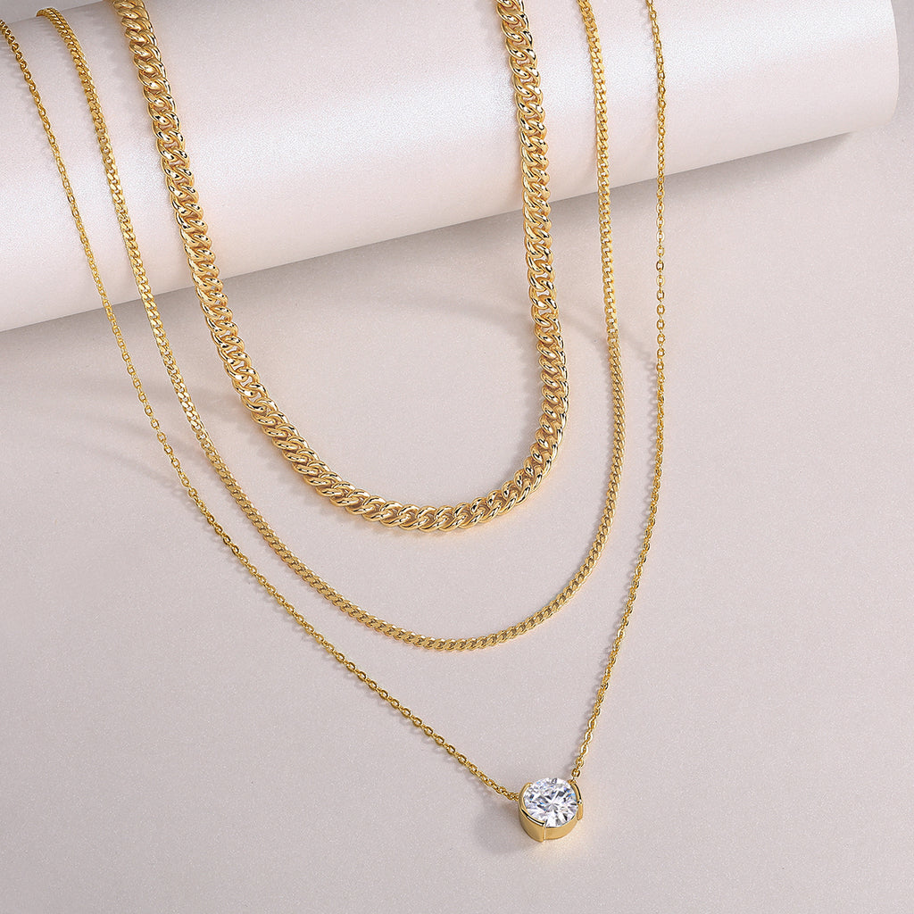 3 Carat Moissanite Pendant Necklace in Gold-Plated 925 Silver