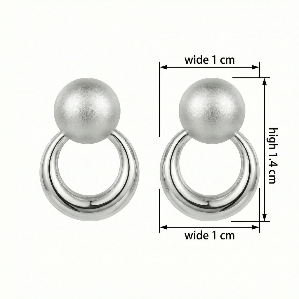 925 Sterling Silver Matte Ball & Polished Hoop Drop Earrings – Minimalist Geometric Statement Jewelry for Women