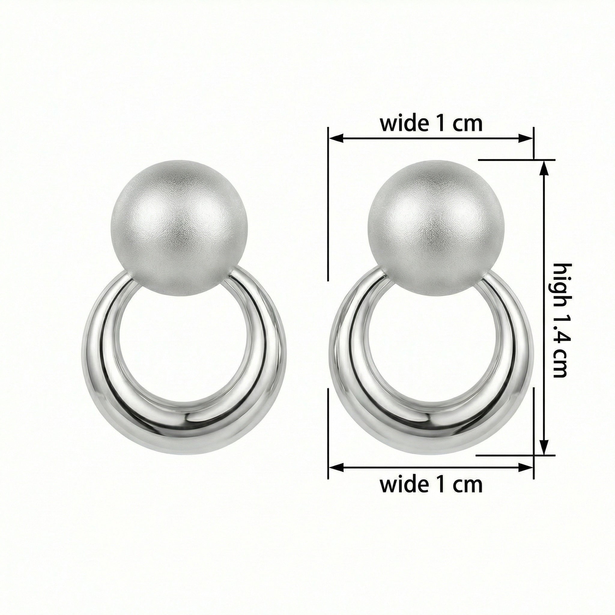 925 Sterling Silver Matte Ball & Polished Hoop Drop Earrings – Minimalist Geometric Statement Jewelry for Women