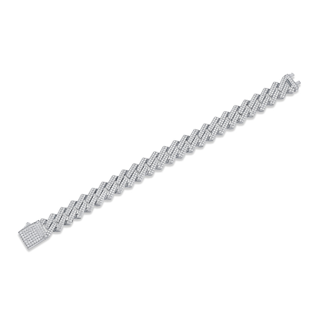 Keel - Set With Top-quality Moissanite Fashionable Light Luxury Jewelry Silver Bracelet S925, Silver Electroplated Platinum, 2 Widths Men's Bracelet
