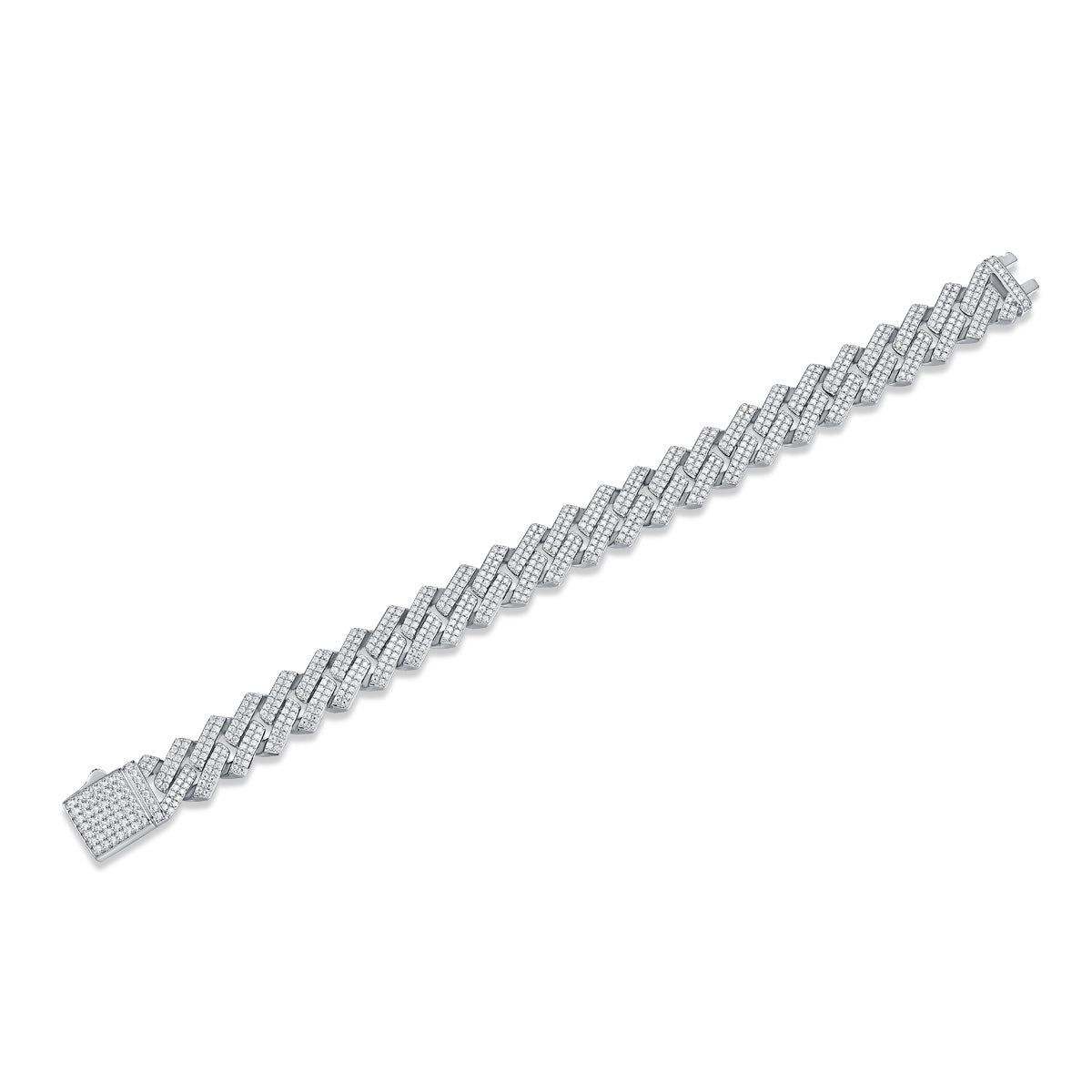 Keel - Set With Top-quality Moissanite Fashionable Light Luxury Jewelry Silver Bracelet S925, Silver Electroplated Platinum, 2 Widths Men's Bracelet