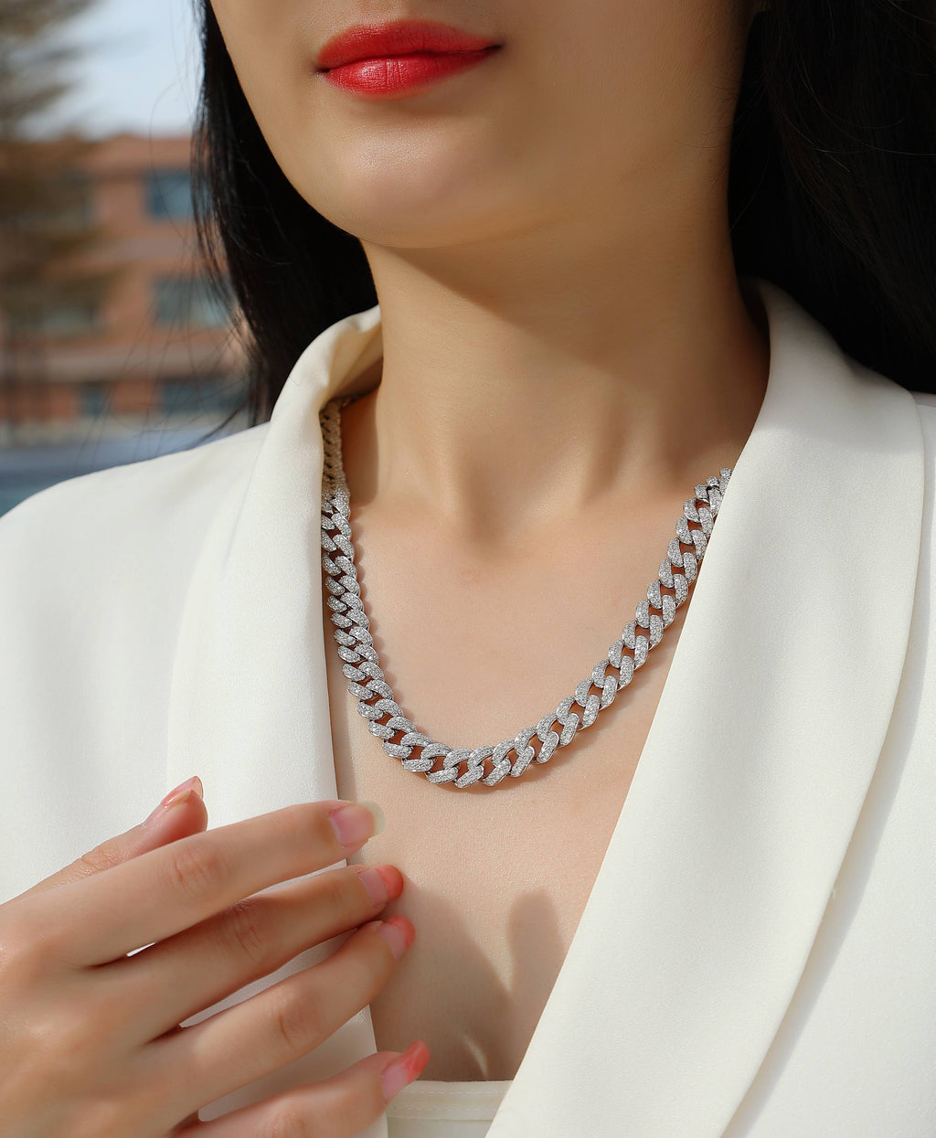 Luxurious Moissanite Cuban Chain Necklace Set Platinum Plated 925 Sterling Silver Luxury GRA Certified Jewelry