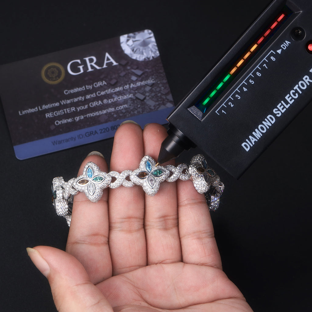 Luxurious Minimalist Moissanite Bracelet Platinum Plated 925 Sterling Silver with GRA Certificate