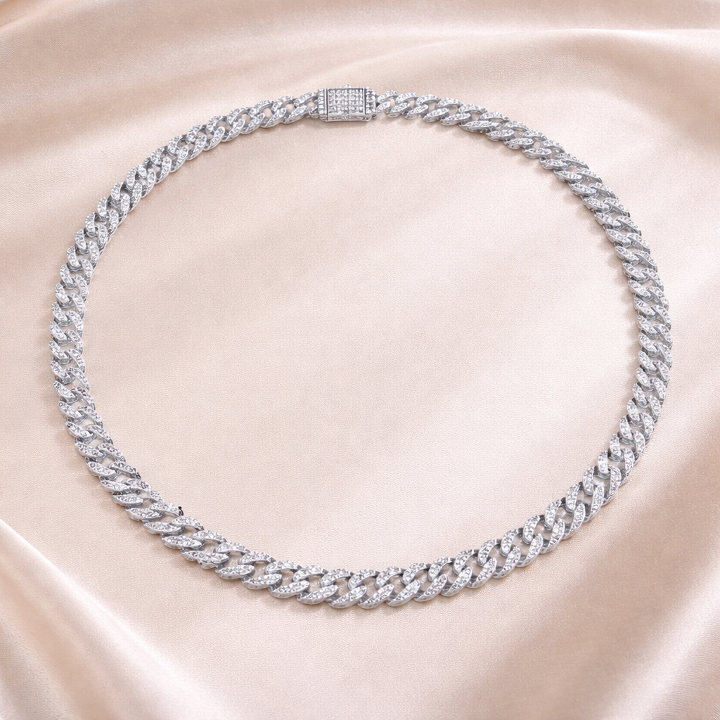 Luxurious Moissanite Cuban Chain Necklace Set Platinum Plated 925 Sterling Silver Luxury GRA Certified Jewelry