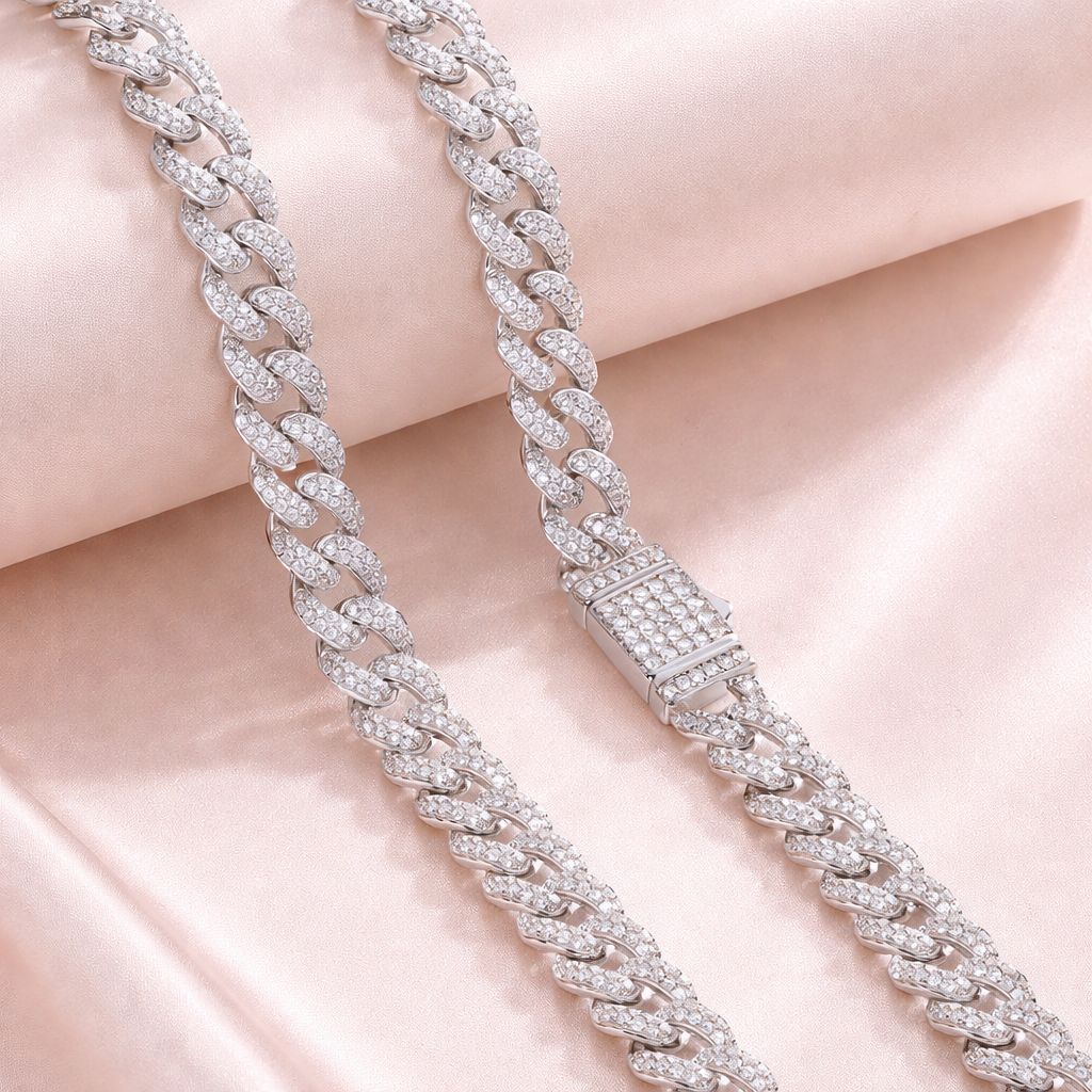 Luxurious Moissanite Cuban Chain Necklace Set Platinum Plated 925 Sterling Silver Luxury GRA Certified Jewelry