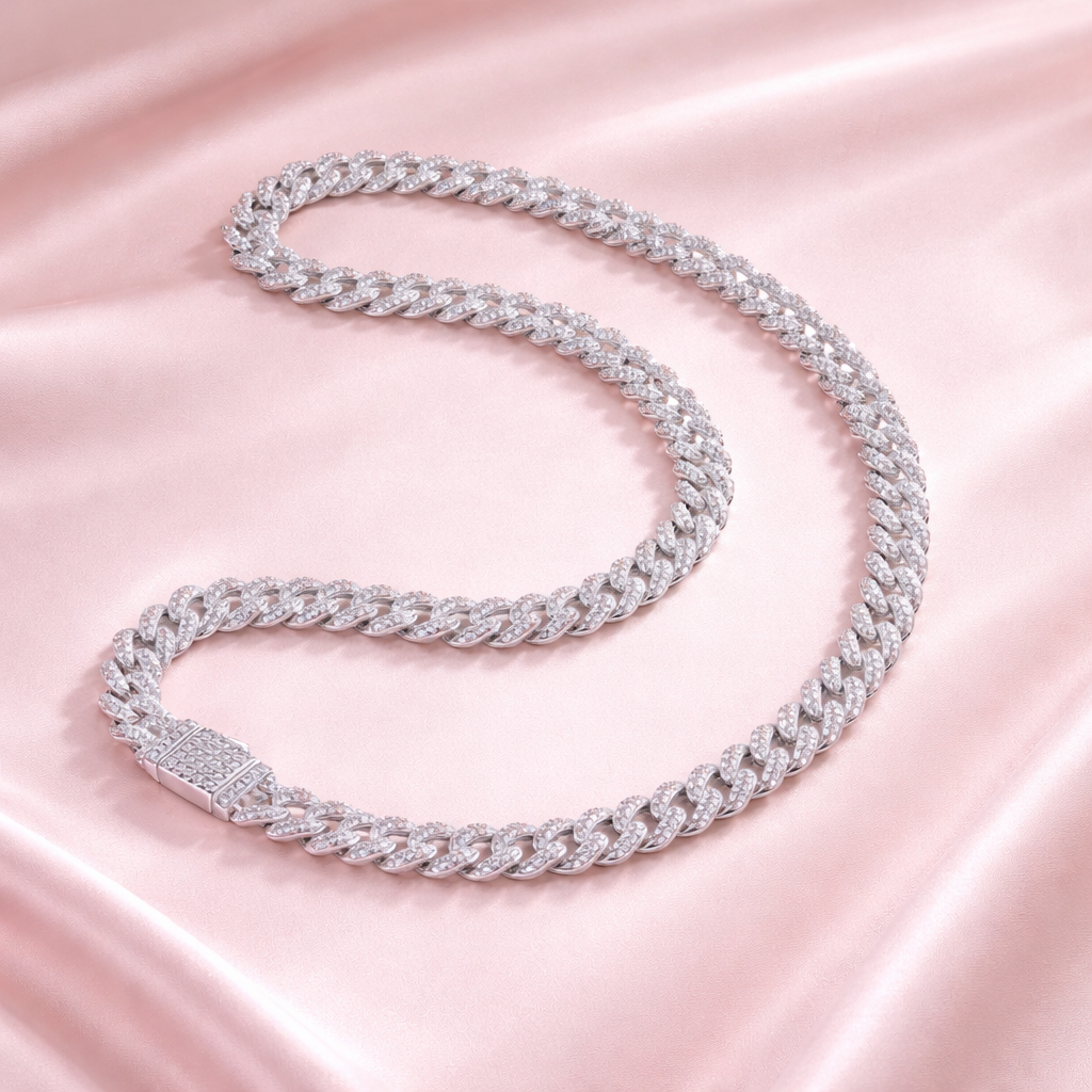 Luxurious Moissanite Cuban Chain Necklace Set Platinum Plated 925 Sterling Silver Luxury GRA Certified Jewelry