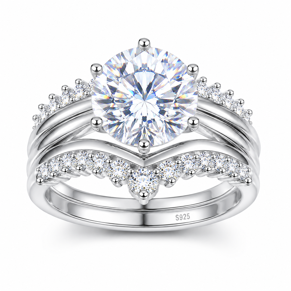 Moissanite Regalia 3 Carat Silver Ring Set — Veyra
