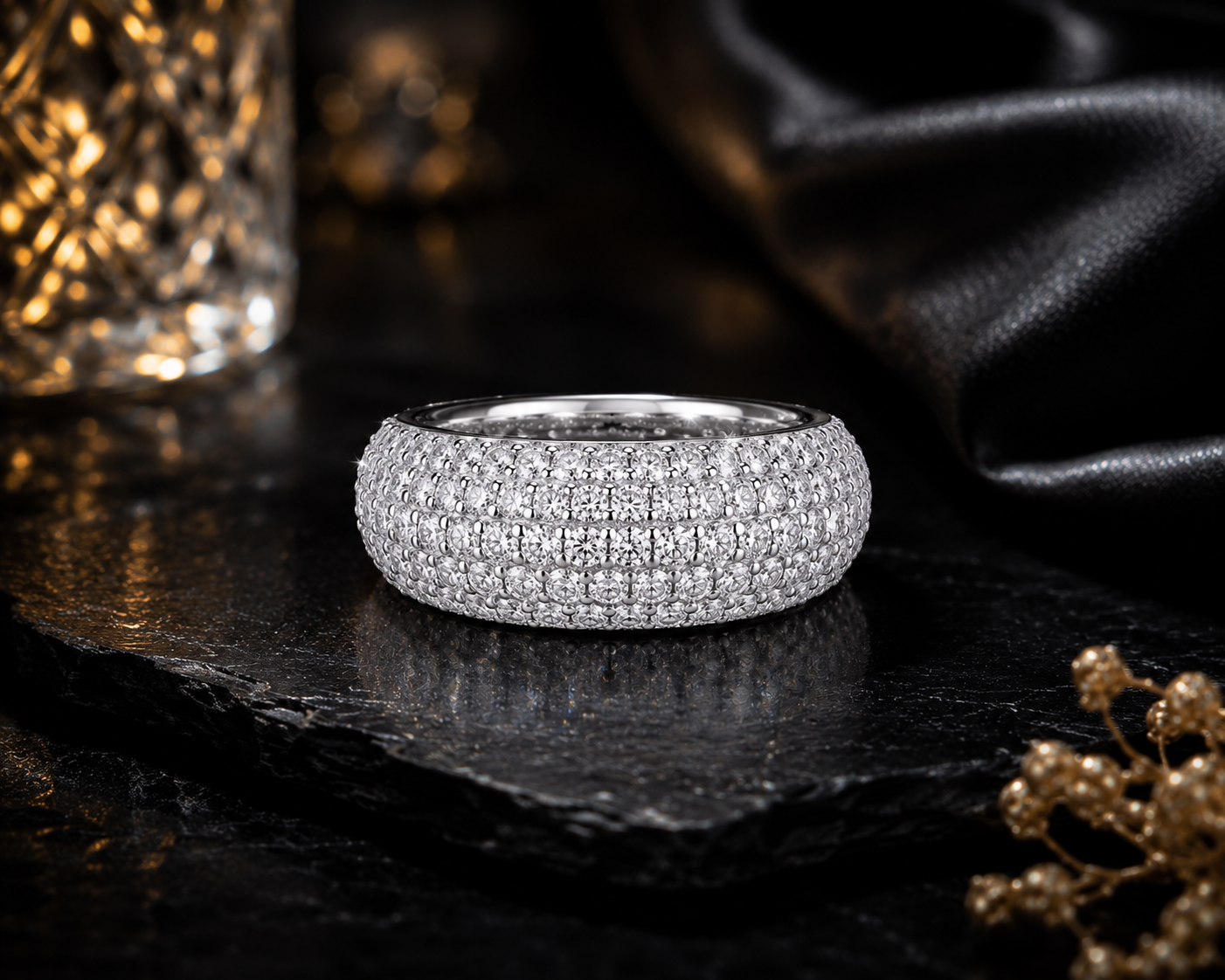 Moissanite Striate Silver Ring — Veyra