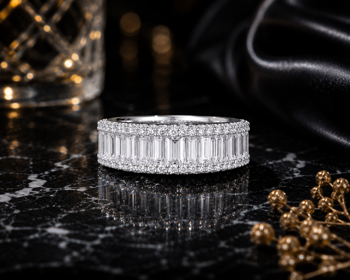 Moissanite Facette Silver Ring — Lumina
