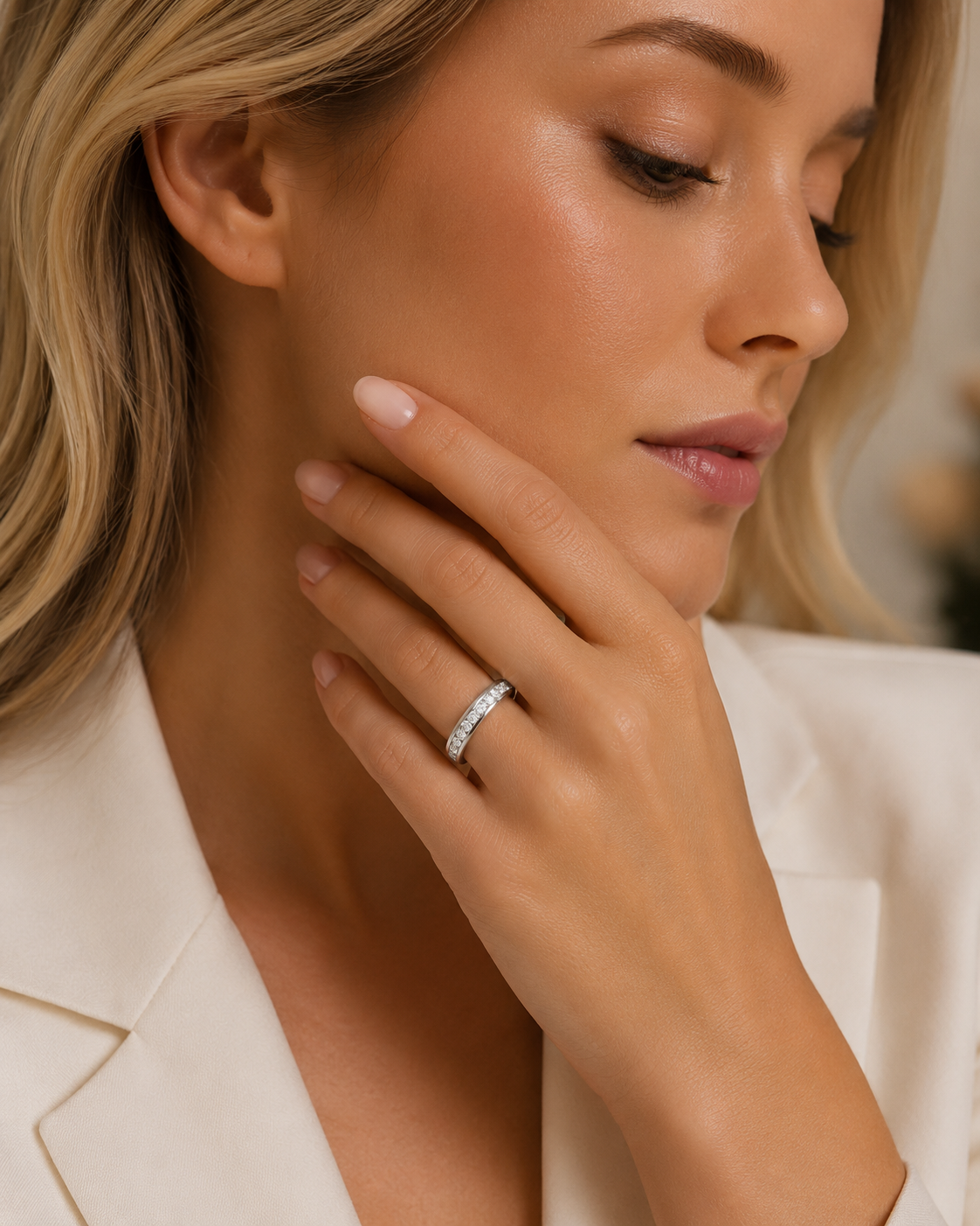 Moissanite Étoile Silver Band Ring — Veyra
