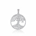 Silver tree of life pendant necklace on a white background