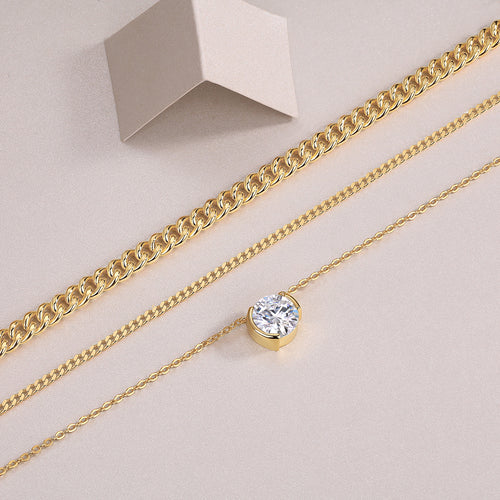 3 Carat Moissanite Pendant Necklace in Gold-Plated 925 Silver